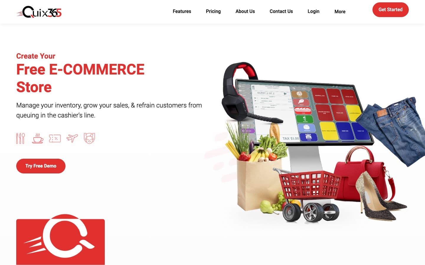QUIX365 homepage — create a free e-commerce store